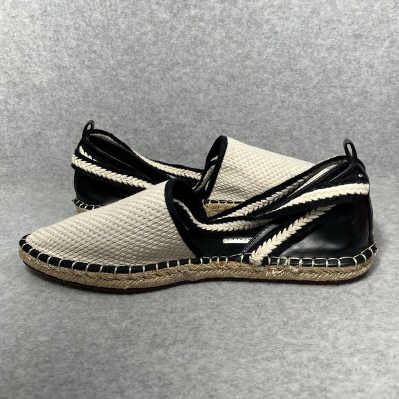Zara Trafaluc Espadrille Flats Womens EU 40 Black White Lace Up Canvas Coastal - Picture 9 of 14